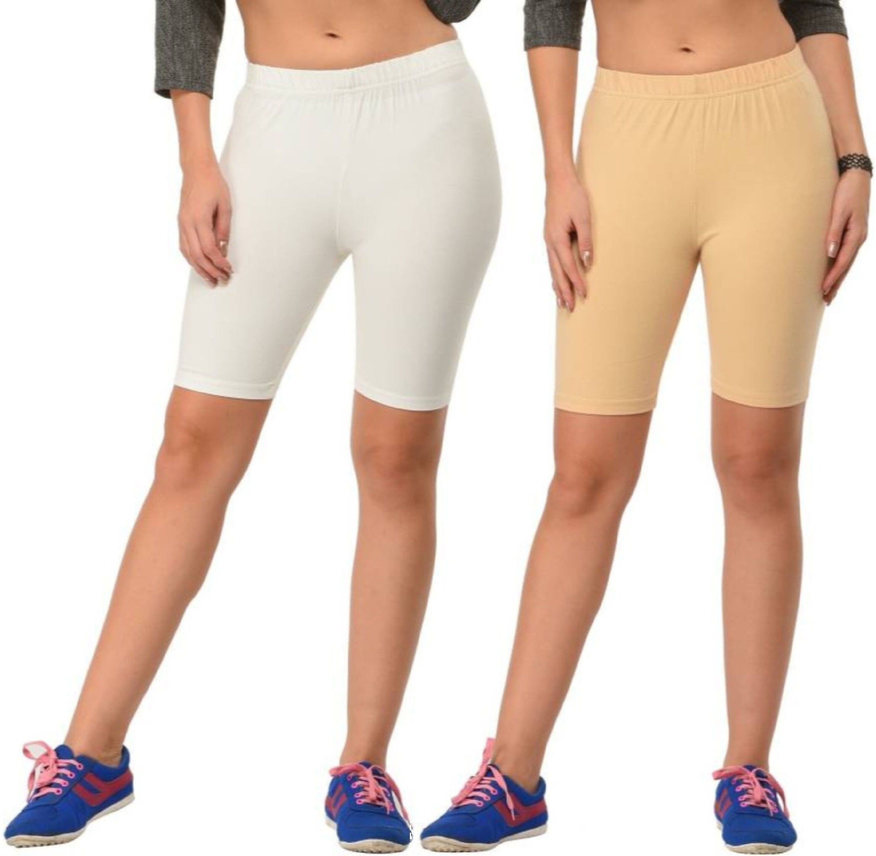 the klowt co Pack of 2 Solid Women White, Beige Gym Shorts, Night Shorts, Running Shorts, Sports Shorts, Cycling Shorts, Swim Shorts-picture-15