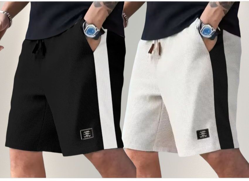 vivek Pack of 2 Solid Men Black, White Regular Shorts-picture-16