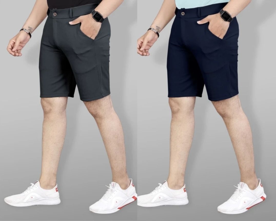 hysiv Pack of 2 Solid Men Dark Grey, Blue Chino Shorts-picture-18