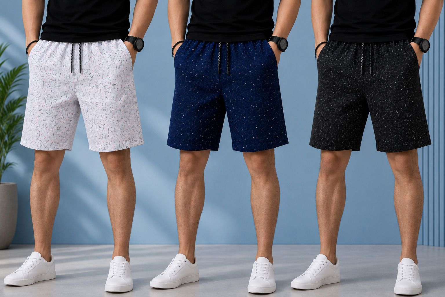 kr4u Pack of 3 Printed, Chevron/Zig Zag Men Black, Blue, White Casual Shorts-picture-29