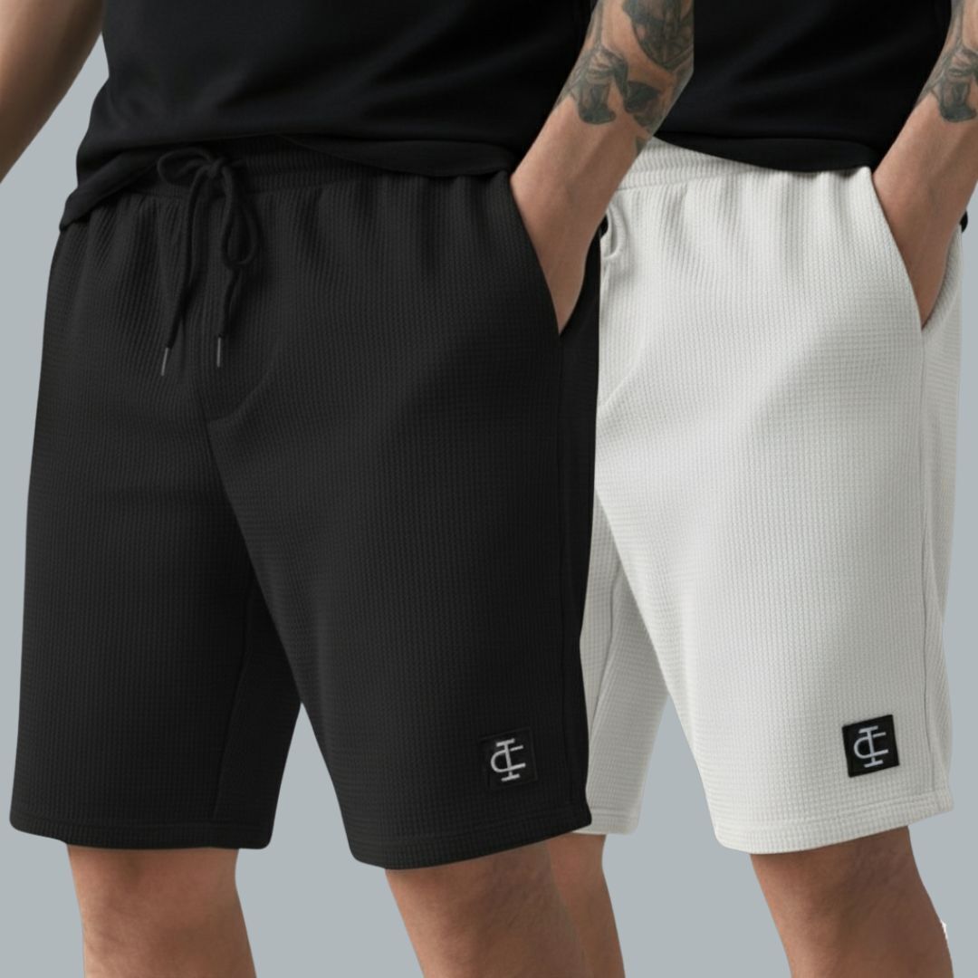 indiclub Pack of 2 Self Design Men Black, White Sports Shorts-picture-32
