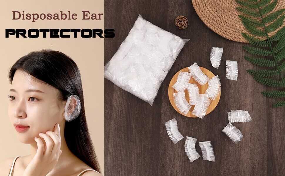 Waterproof 100 Pcs Clear Disposable Ear Caps for Hair Coloring & Bathing M252-image-42