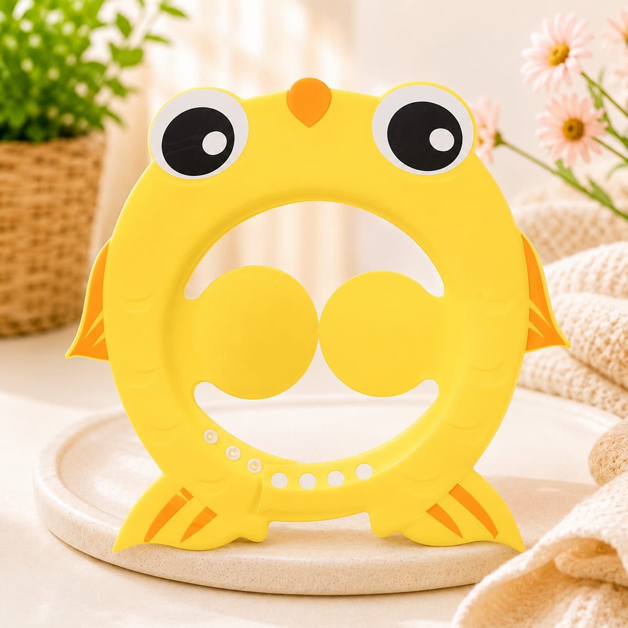Fish Baby Shampoo Hat – Adjustable Waterproof Bath Shower Cap- Yellow-image-5