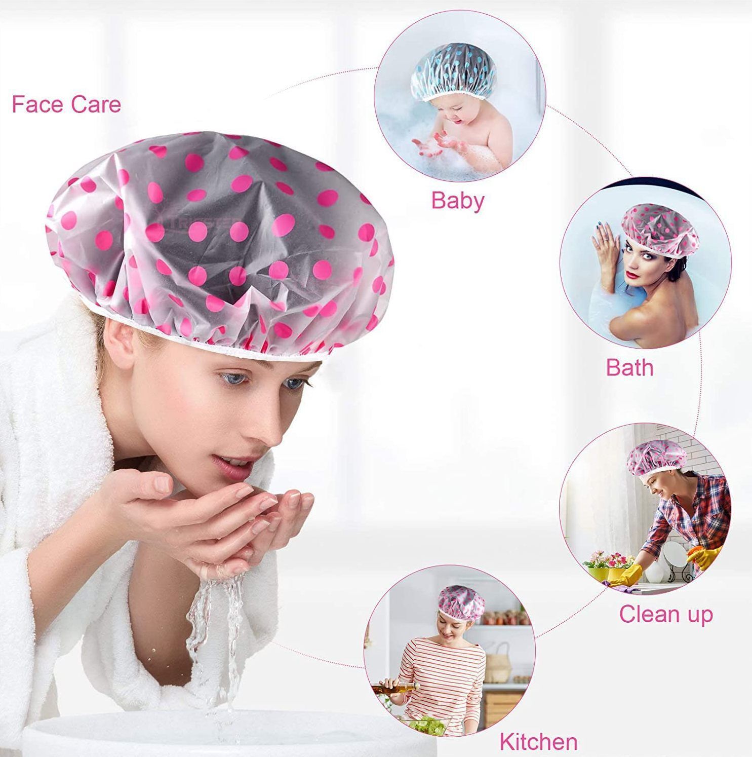 Shower Cap for Women Reusable Waterproof Elastic Bath Cap Multicolor Pack of 9-image-15