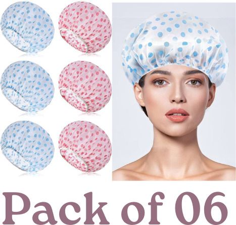 Shower Cap Waterproof Hair Protection Reusable Elastic Bath Cap Set of 6-image-30