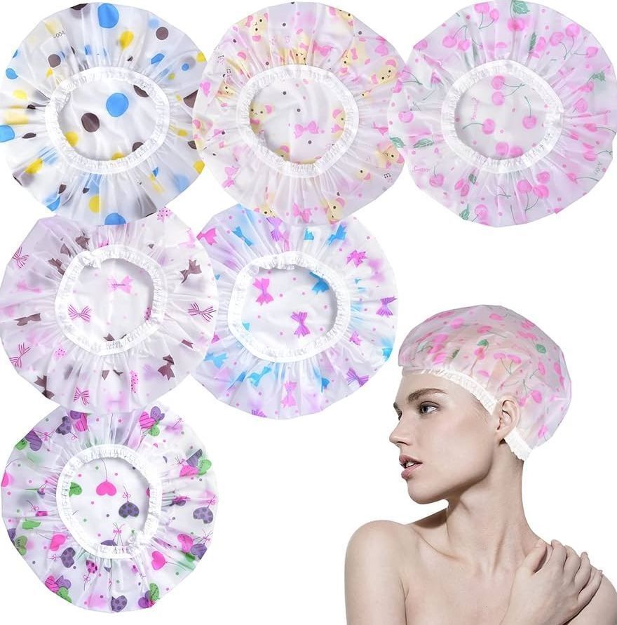 Shower Cap for Women Reusable Bath Cap Multicolor 9 Piece Pack-image-14
