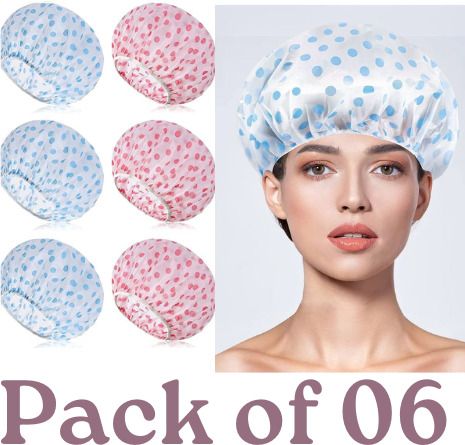 Shower Hair Cover for Women Reusable Elastic Bath Cap Multicolor Set of 6-image-39