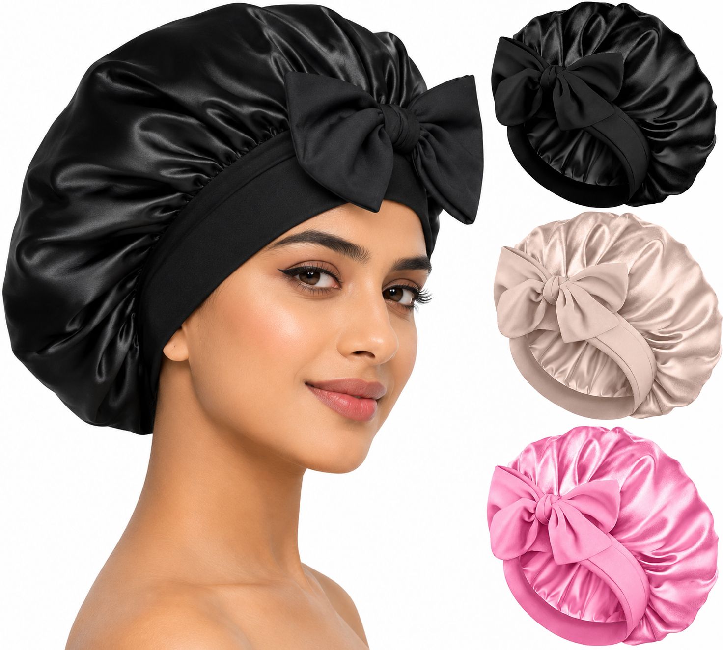 hehari Satin Bonnet for Sleeping – Silk Hair Bonnet for Women with Wide Elastic Band-picture-13