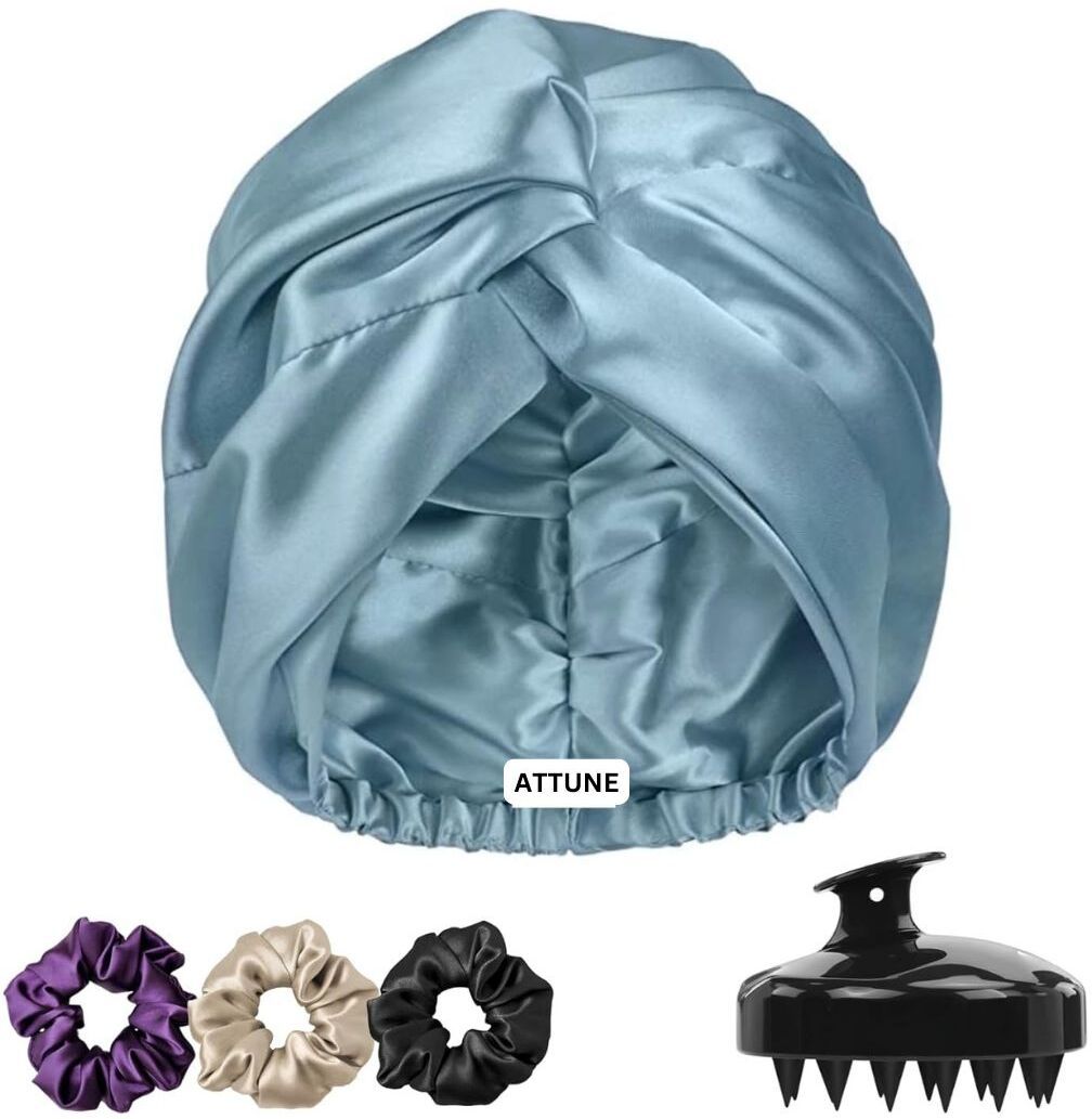 Silk Hair Cap for Sleeping with 3 Satin Scrunchies Adjustable Bonnet & Scalp-image-44