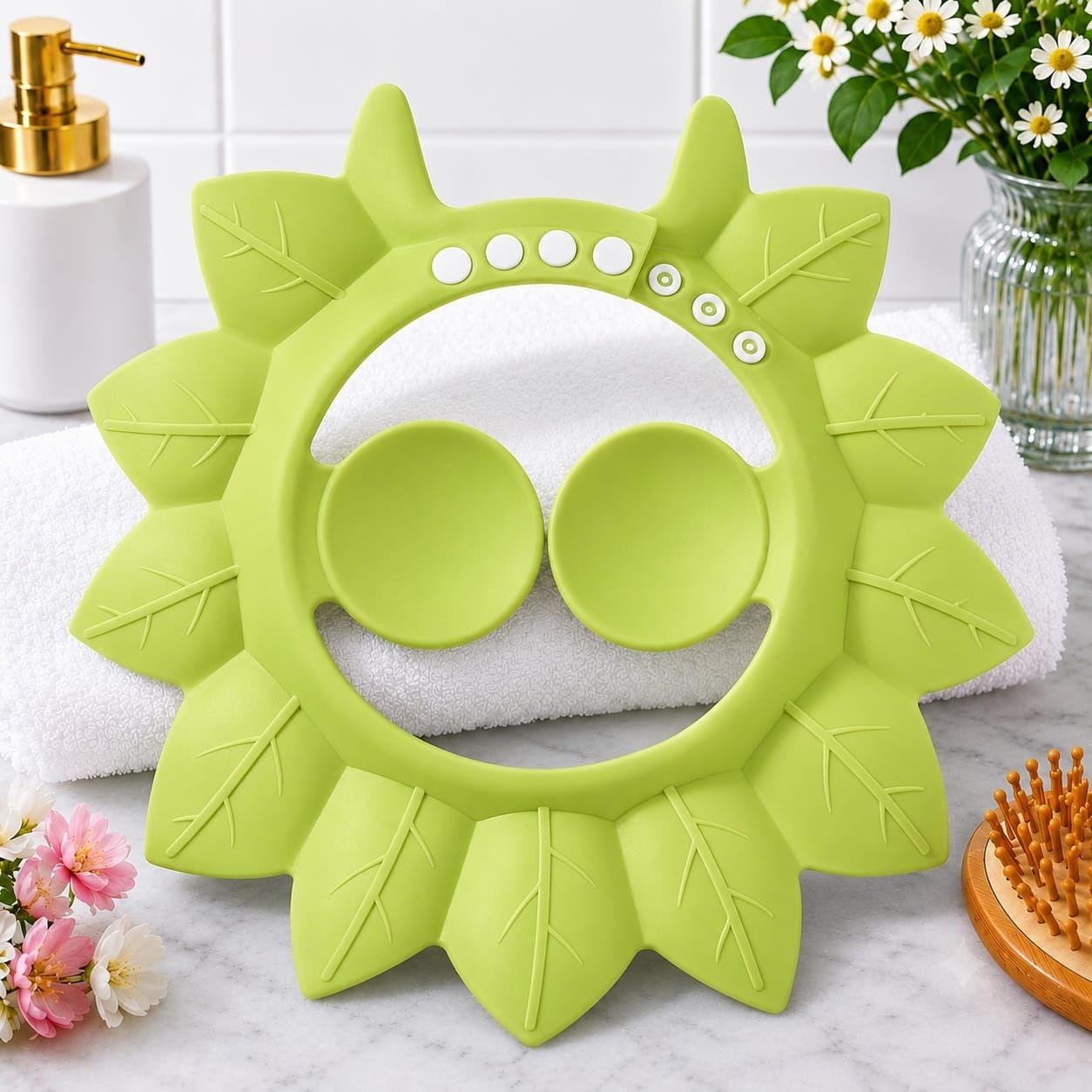 Maple Leaf Baby Shampoo Hat – Waterproof Bath Shower Cap for Kids- Green-image-6