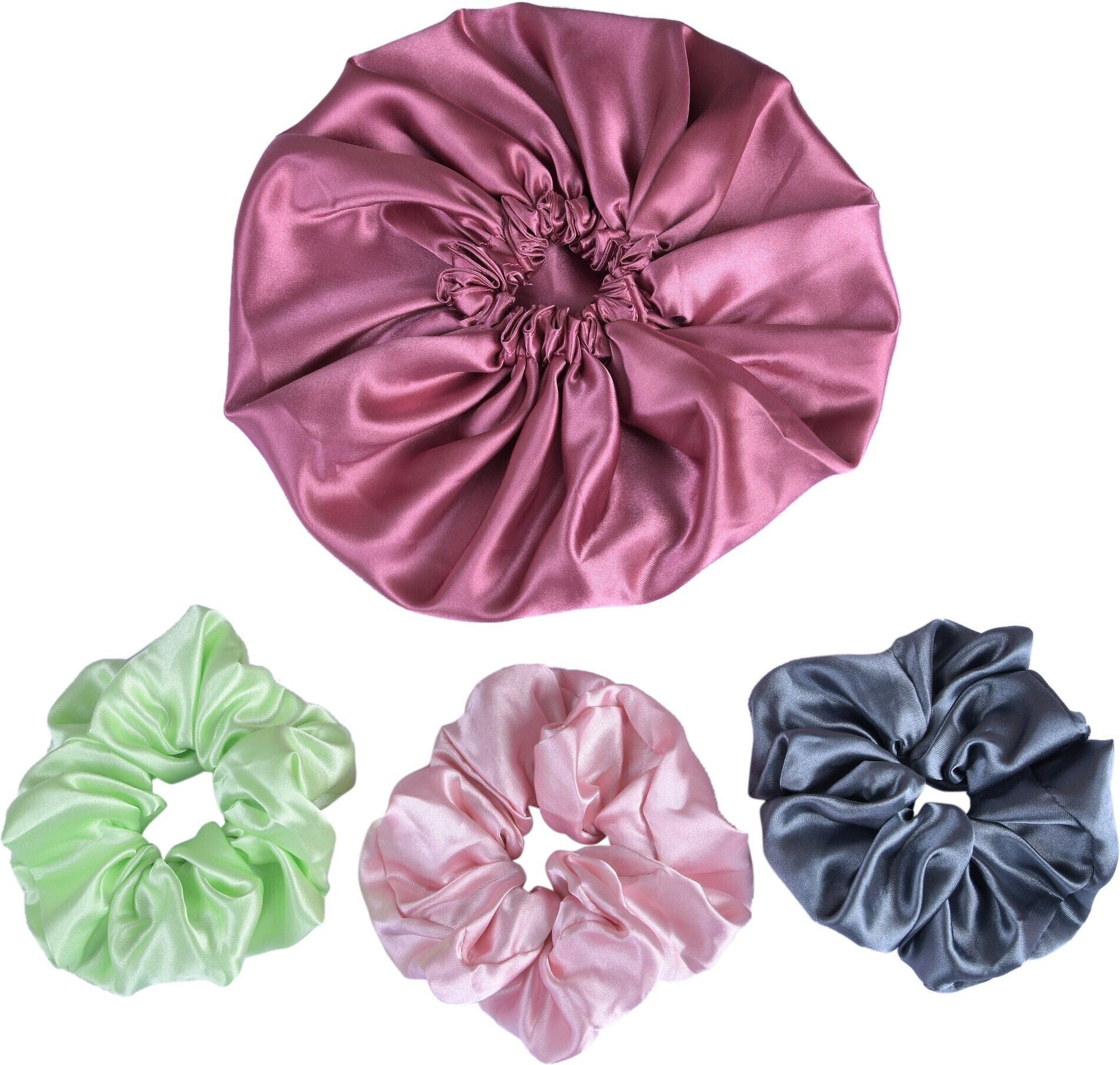 Satin Silk Bonnet for Hair And skin care, Shower Cap & Scrunchies Combo-image-47