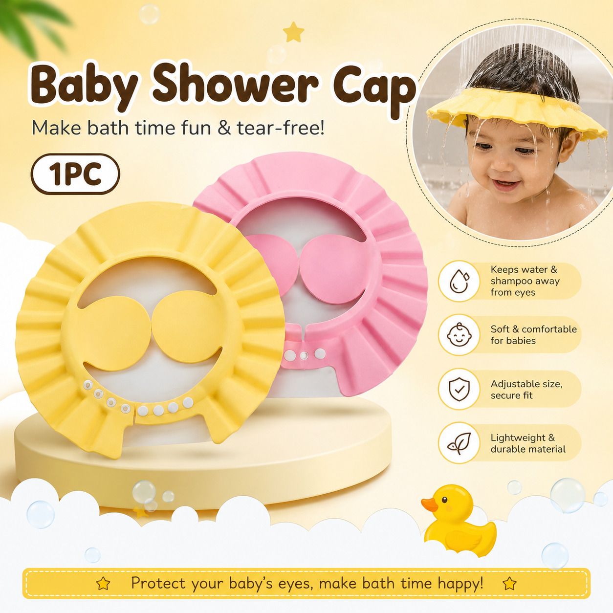 Adjustable Baby Shower Cap for Kids | Tear-Free Hair Washing Bath Shampoo Cap-image-26