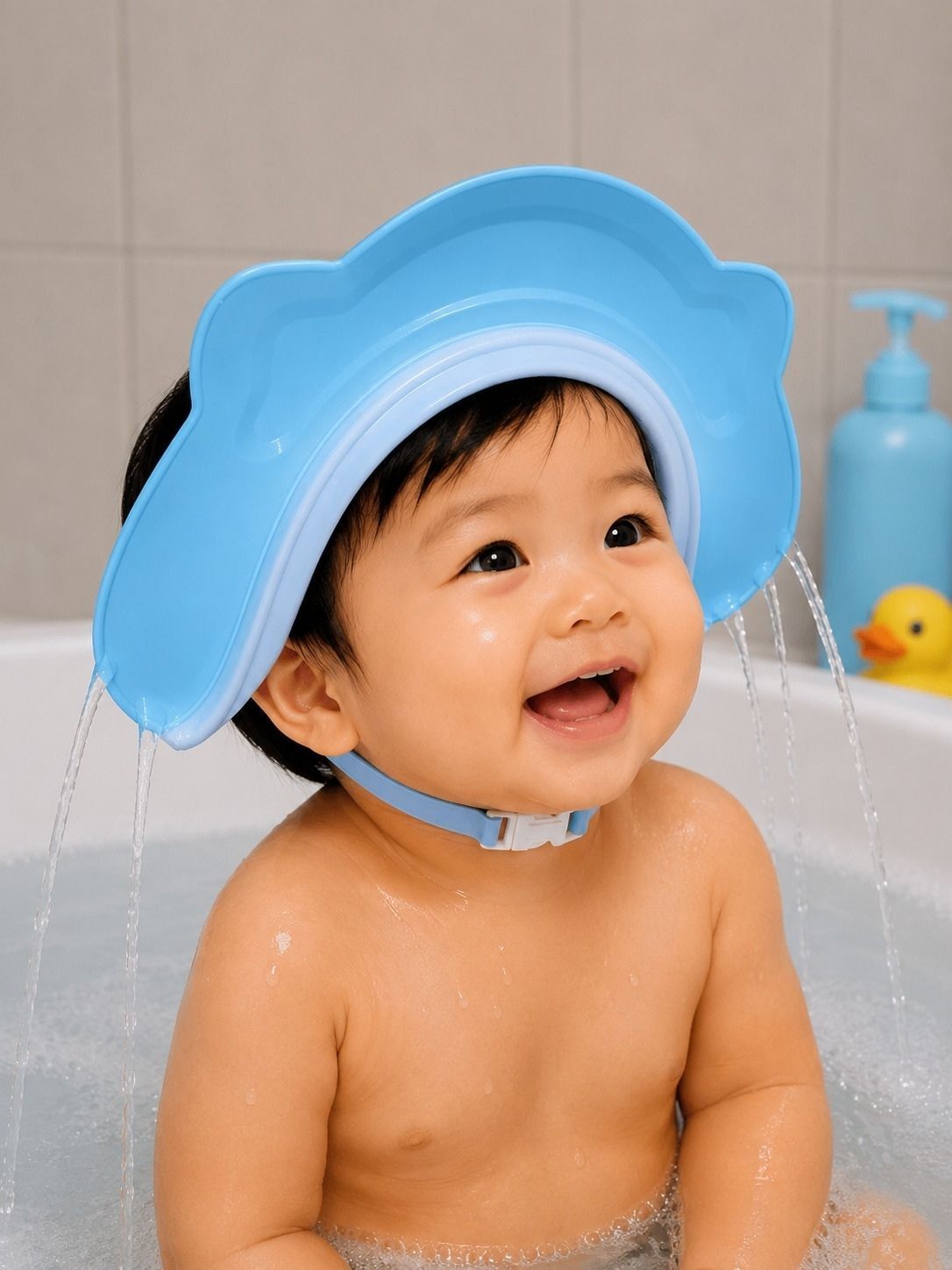 Soft Silicone & PP Baby Bath Cap | Waterproof Adjustable Shower Cap-image-33
