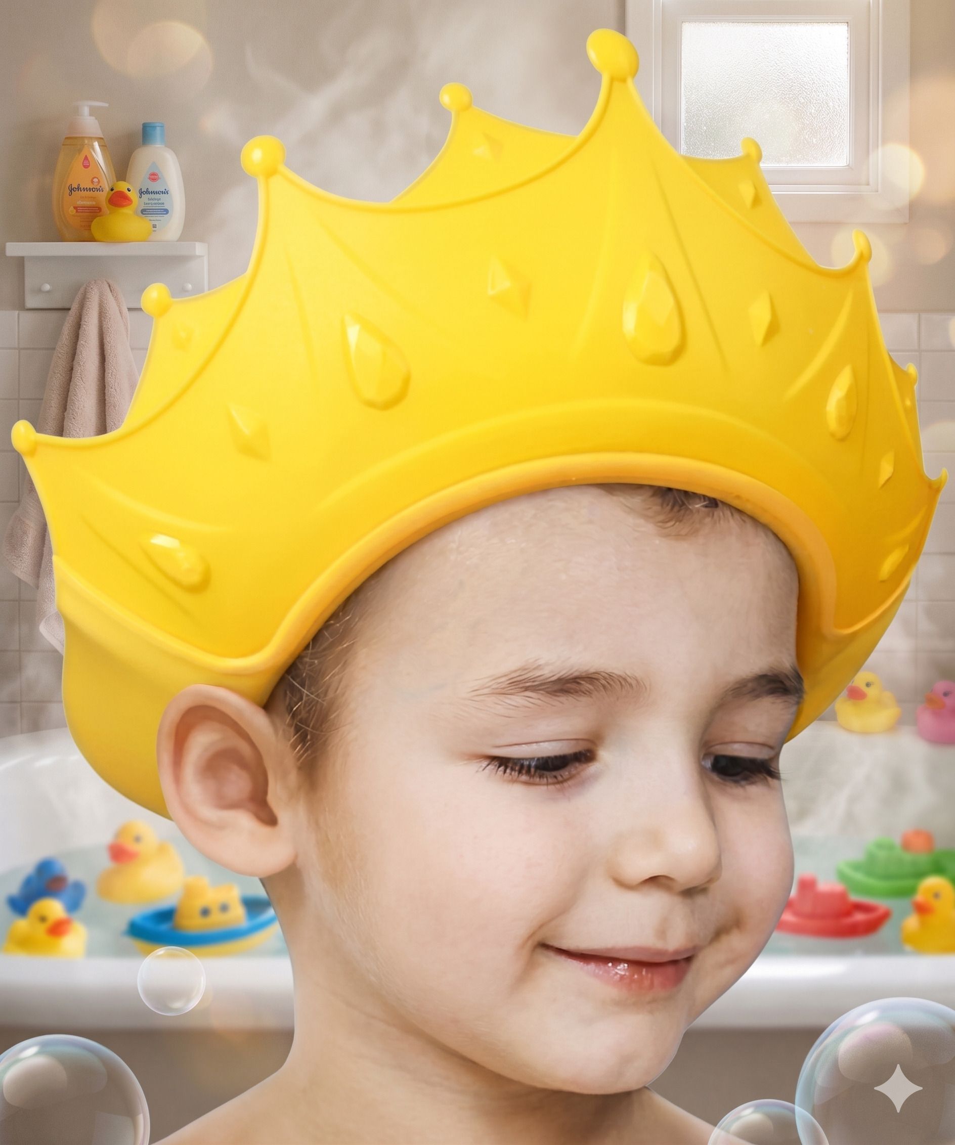 helinadesai Adjustable Crown Baby Bath Shield Cap Gentle Wash Protector-picture-16