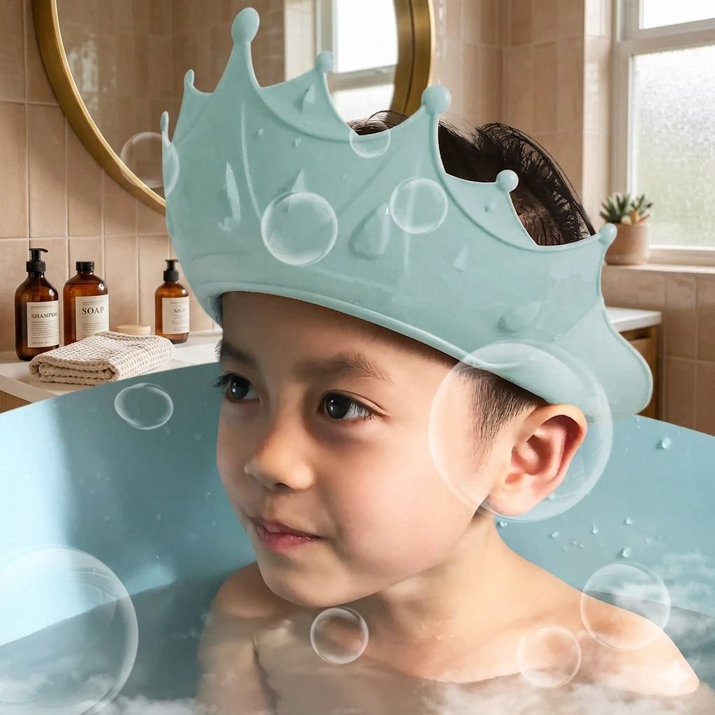 helinadesai Baby Bath Shield Cap Soft Silicone Crown Style Wash Protector-picture-26