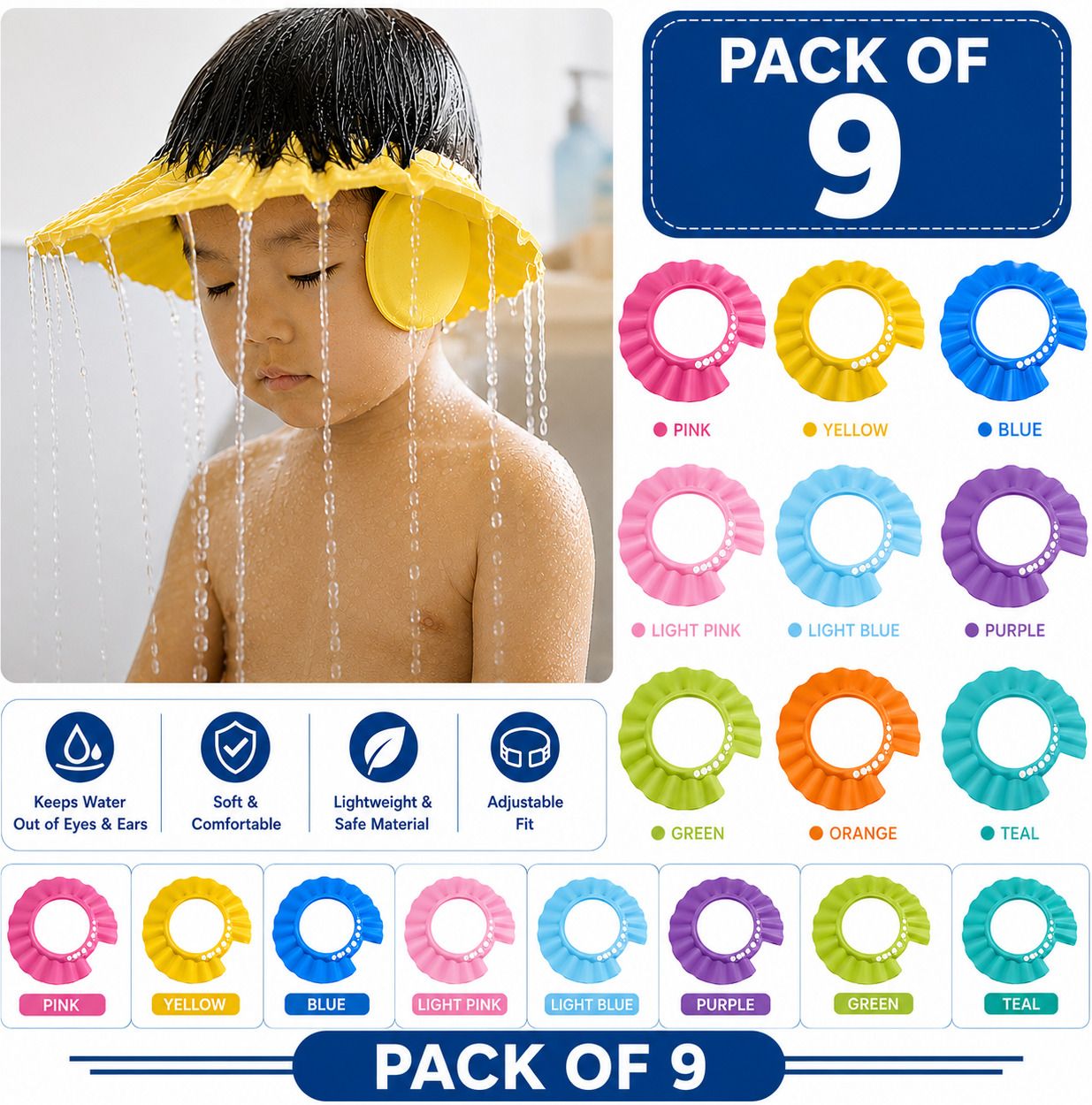 xhawk (pack of 9)Kids Baby Shower Cap Shampoo Cap Bath Cap-picture-11