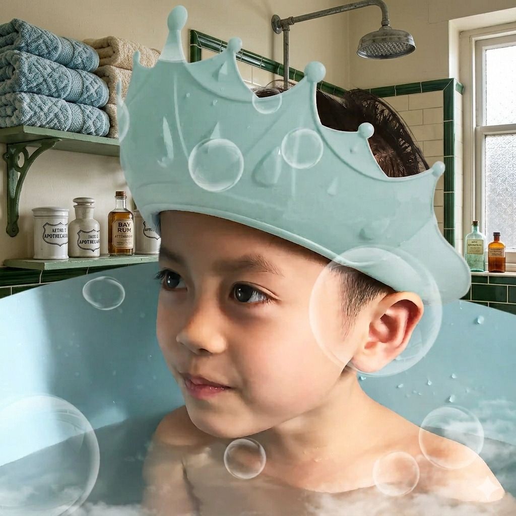 helinadesai Soft Fit Baby Shower Cap Crown Design Splash Protection-picture-23