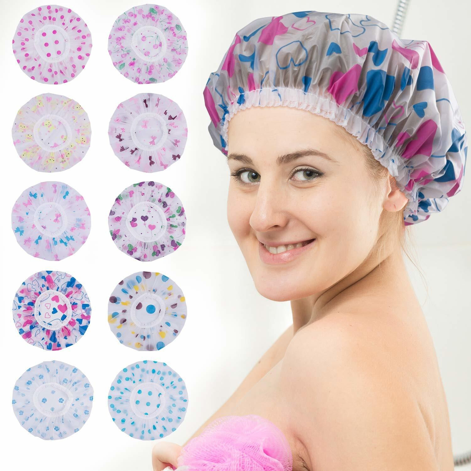 geunpa Best Quality Reusable Printed Waterproof Shower Cap Waterproof Elastic Printed Plastic Reusable Shower Caps for Women's and girls image 1