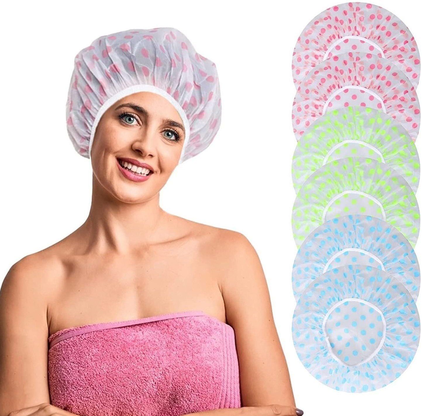 Shower Cap for Women Pack of 9 Reusable Waterproof Bath Hair Cover Multicolor-image-26
