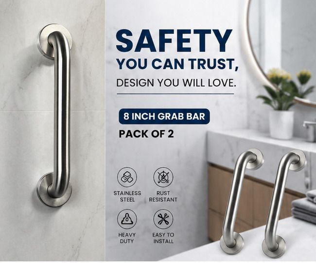 8 Inch Stainless Steel Grab Bar Pack of 2 | Bathroom Safety Support Handle Shower Grab Bar-image-30