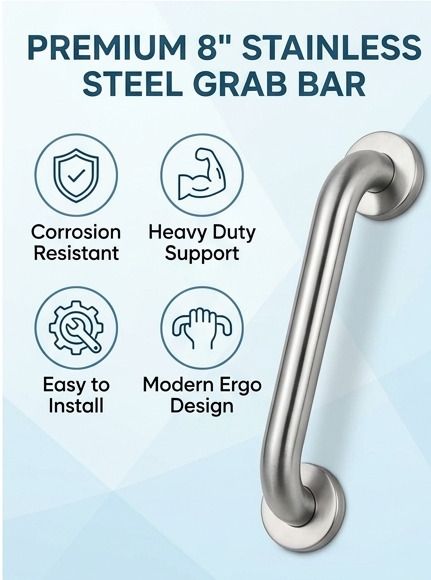 Heavy Duty Stainless Steel Grab Bar 8 Inch Bathroom Safety Handle Matte Finish Shower Grab Bar-image-0