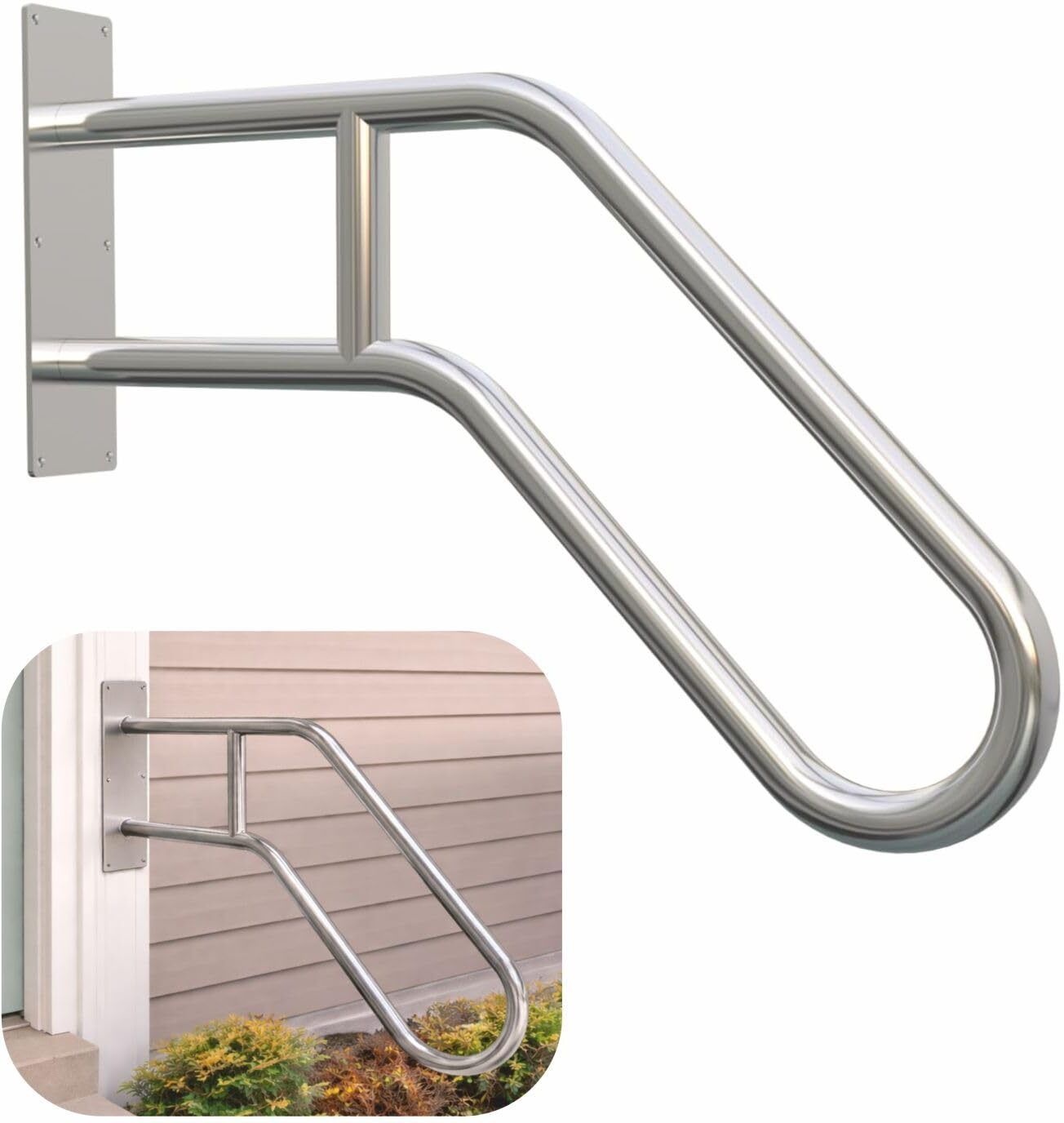 jialto Wall Mounted Stair Handrail Safety Grab Bar Heavy Duty Silver Stair and Shower Grab Bar-picture-11