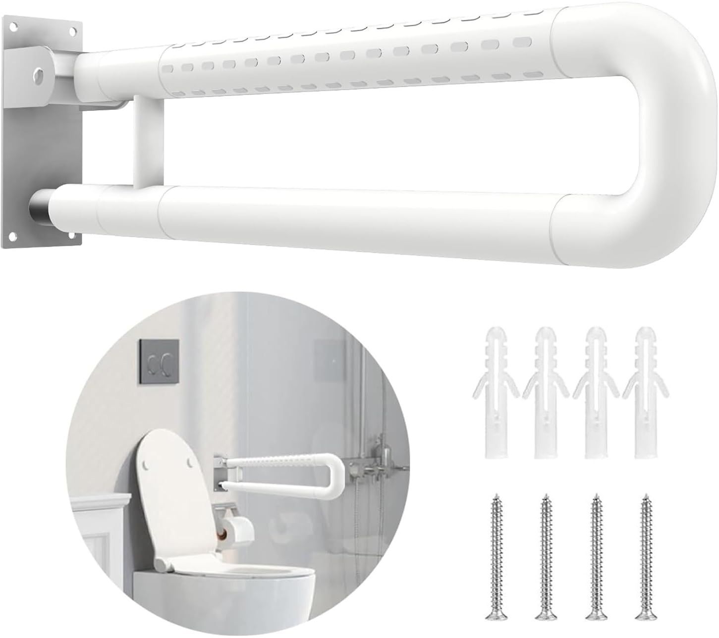 spazio Flip-Up Grab Bar | 17 Inch Bathroom Handle For Seniors With Anti-Slip Nylon Grip Shower Grab Bar-picture-46