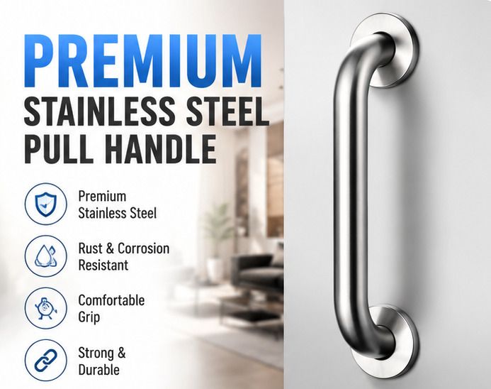umj enterprises 8 Inch Grab Bar for Bathroom | Rust Resistant Stainless Steel Handle Shower Grab Bar-picture-18
