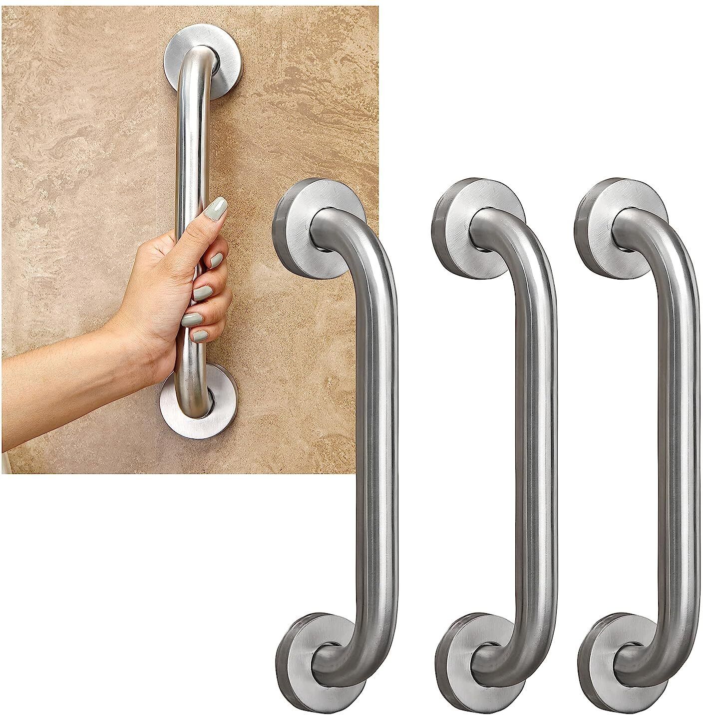 Stainless Steel Grab Bar for Bathroom & Bathtub Wall Mounted Safety Hand Support Rail Matt Finish - Balance Handle - Towel Bar - 8 Inch Pack of 4 Shower Grab Bar-image-47