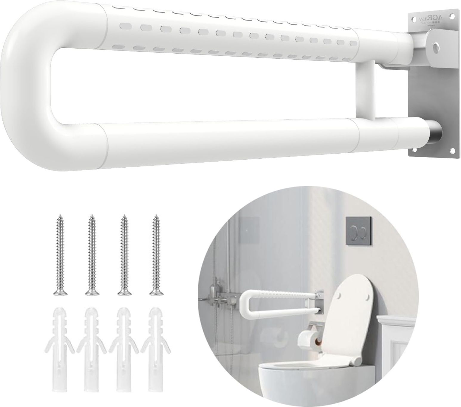 ageasy Flip-Up Grab Bar | 17 Inch Bathroom Handle For Seniors With Anti-Slip Nylon Grip Shower Grab Bar-picture-32