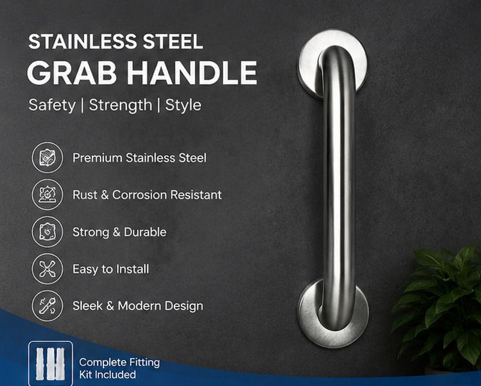umj enterprises 8 Inch Stainless Steel Grab Bar for Bathroom | Wall Mounted Safety Handle Shower Grab Bar-picture-33