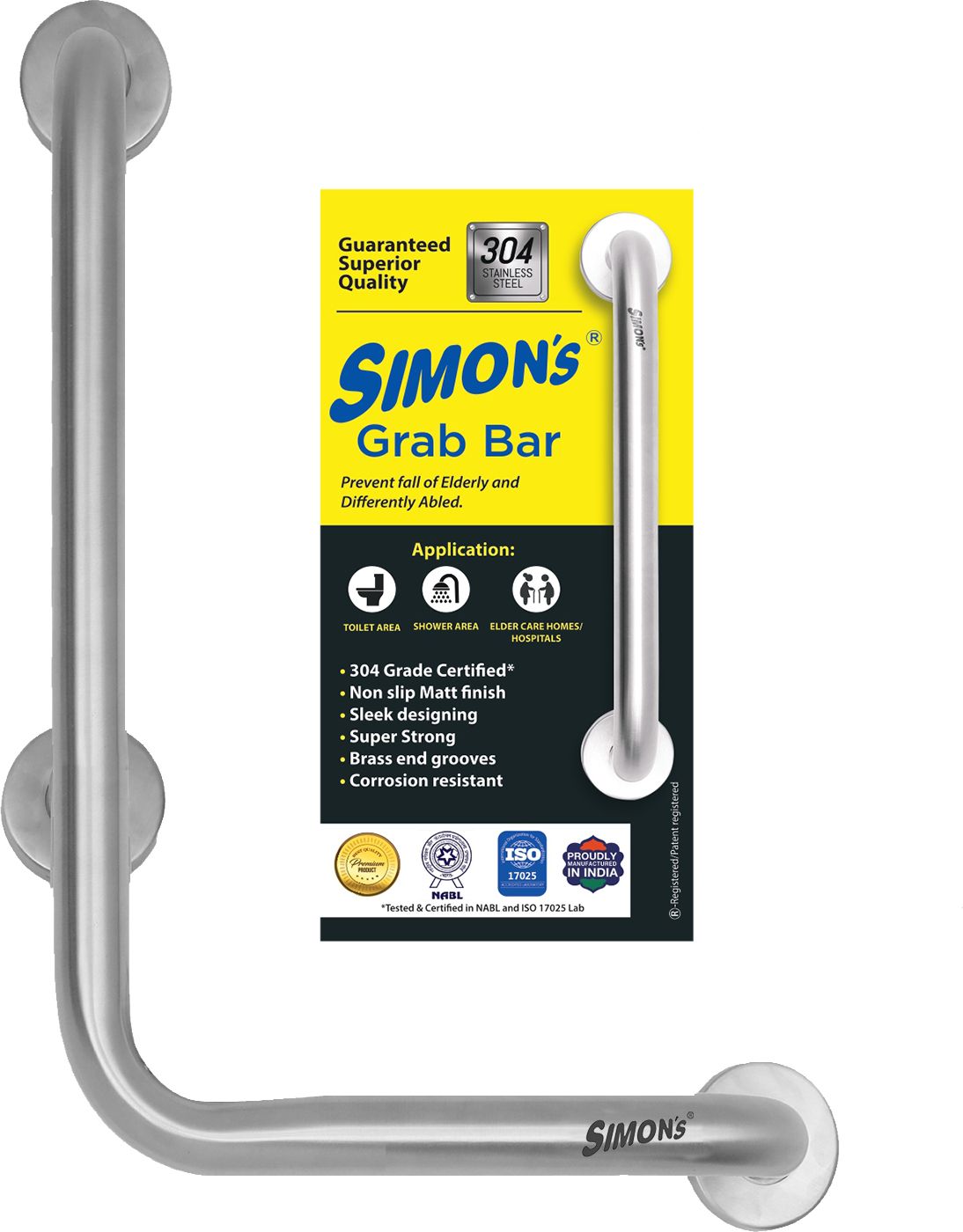 Stainless Steel L-Shape Grab bar- 12+18 inch 90 Degree with 3 Legs - Pack of 1 Shower Grab Bar-image-17