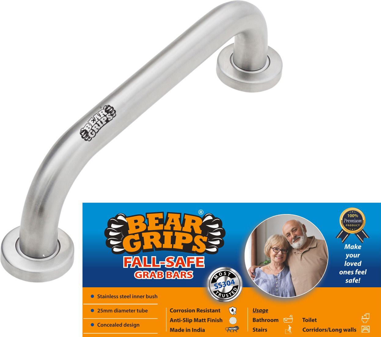 Fall-Safe 304 SS 25mm Grab bar for Toilet and Bathroom – 8-Inch - Pack of 1 Shower Grab Bar-image-43