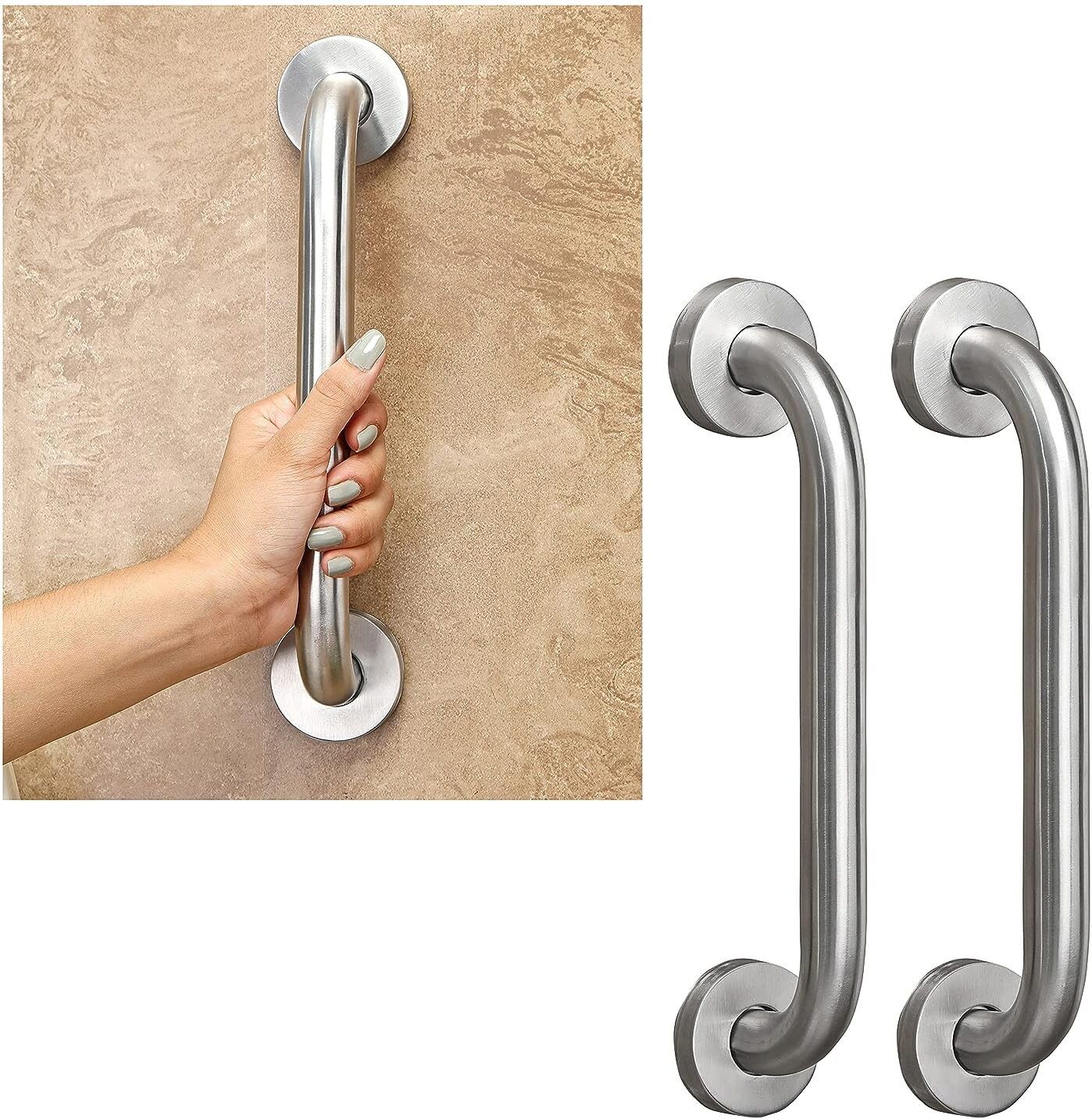 Stainless Steel aGrab Bar for Bathroom & Bathtub Wall Mounted Safety Hand Support Rail Matt Finish - Balance Handle - Towel Bar - 8 Inch Pack of 3 Shower Grab Bar-image-48
