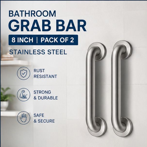 Heavy Duty 8 Inch Grab Bar Pack of 2 | Stainless Steel Bathroom Safety Rail Shower Grab Bar-image-41