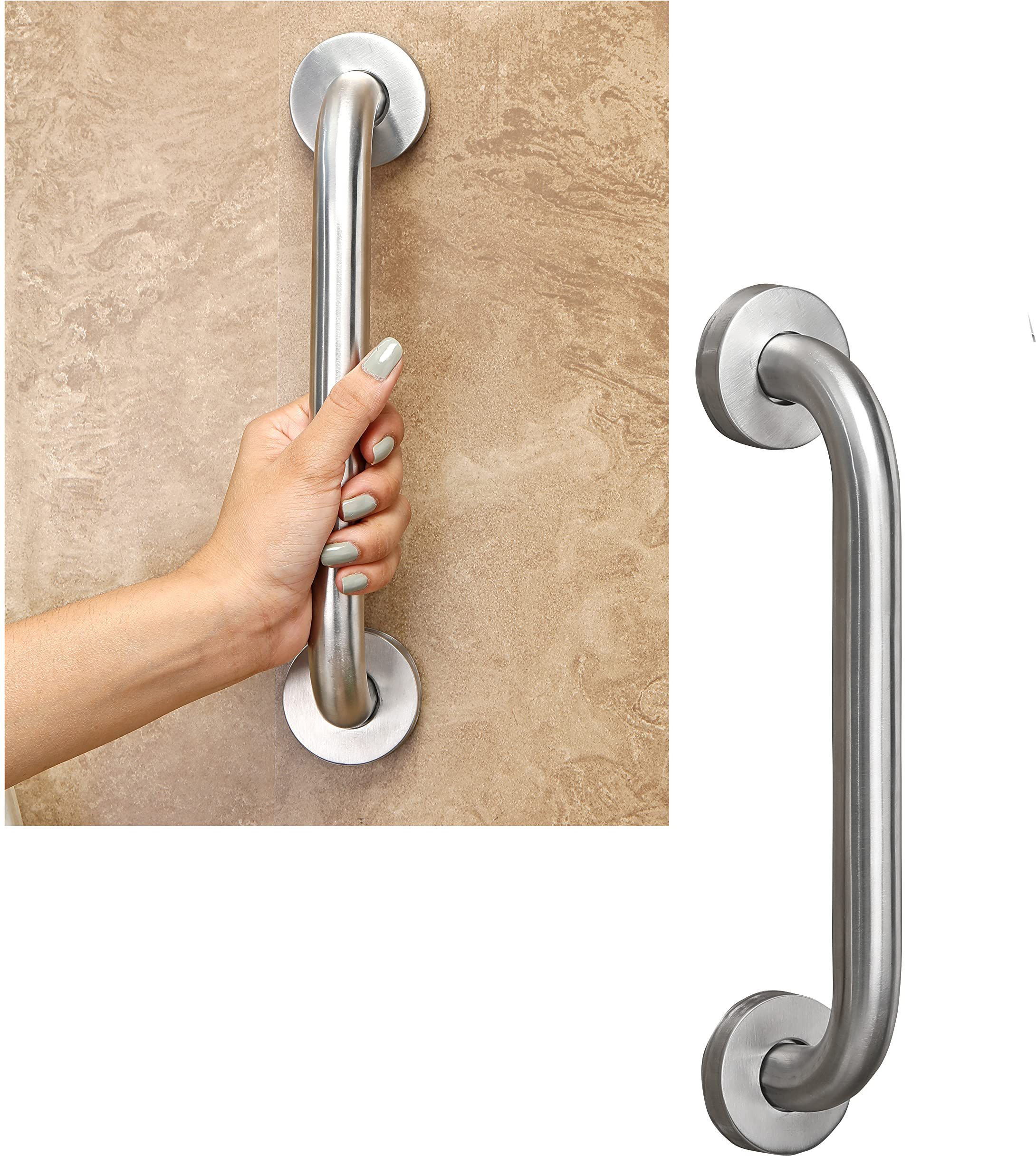 Wall Mounted Stainless Steel Grab Bar for Bathroom & Bathtub Safety Hand Support Rail Matt Finish - Balance Handle - Towel Bar 8 Inch Pack of 2 Shower Grab Bar-image-36