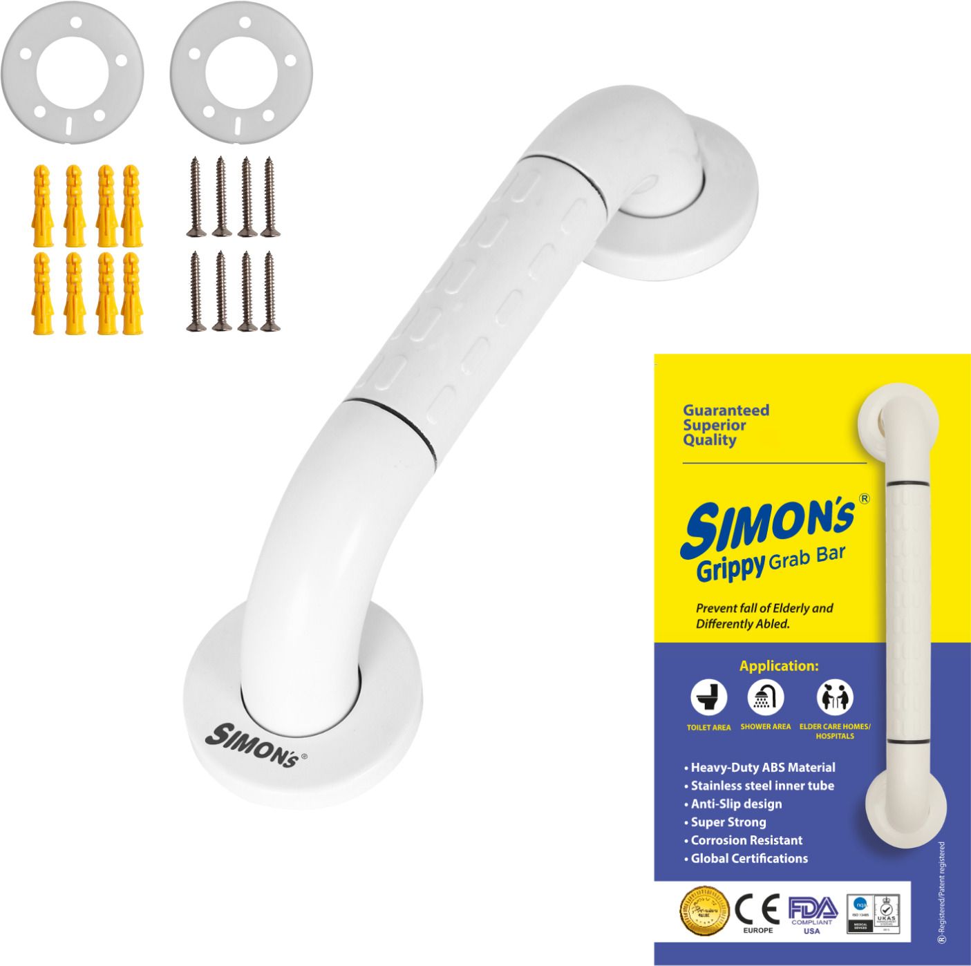 Grippy ABS Anti slip shower grab bar for bathroom handrailing and safety handle for elderly in toilet - 30 cm - Pack of 1 Shower Grab Bar-image-40