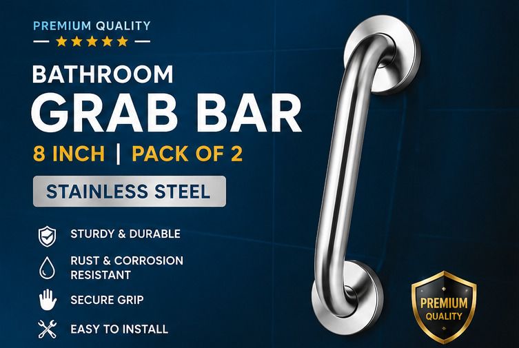 8 Inch Stainless Steel Grab Bar Pack of 2 | Anti-Rust Bathroom Safety Handle Shower Grab Bar-image-40