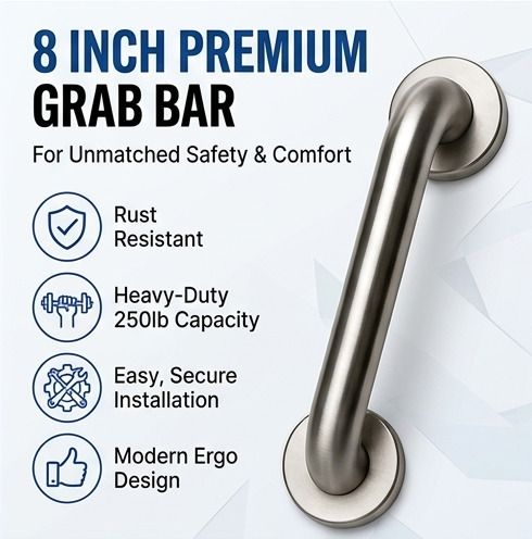 Premium 8 Inch Stainless Steel Bathroom Grab Bar Safety Handle Shower Grab Bar-image-39