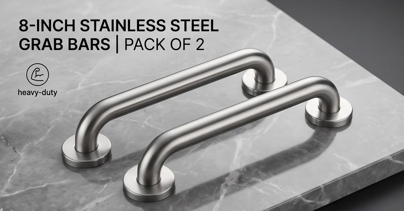 8 Inch Bathroom Grab Bar Pack of 2 | Steel Wall Mounted Safety Rail Shower Grab Bar-image-39