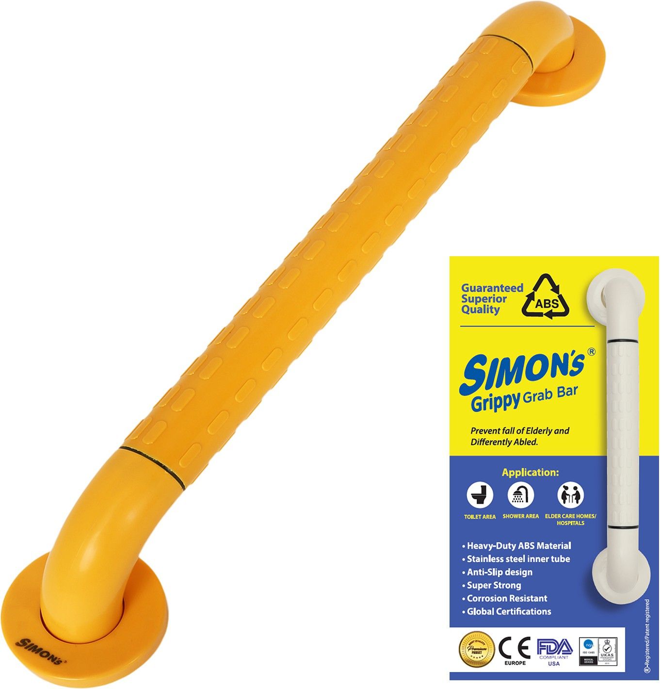 Grippy Heavy Duty ABS Bathroom and Toilet Grab bar - Medium - 38 cm - Orange Shower Grab Bar-image-16