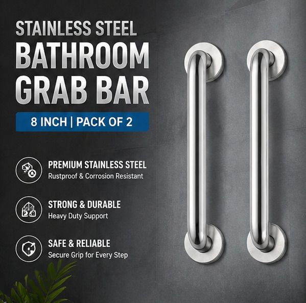 Bathroom Grab Bar 8 Inch Pack of 2 | Stainless Steel Wall Mounted Safety Handle Shower Grab Bar-image-28