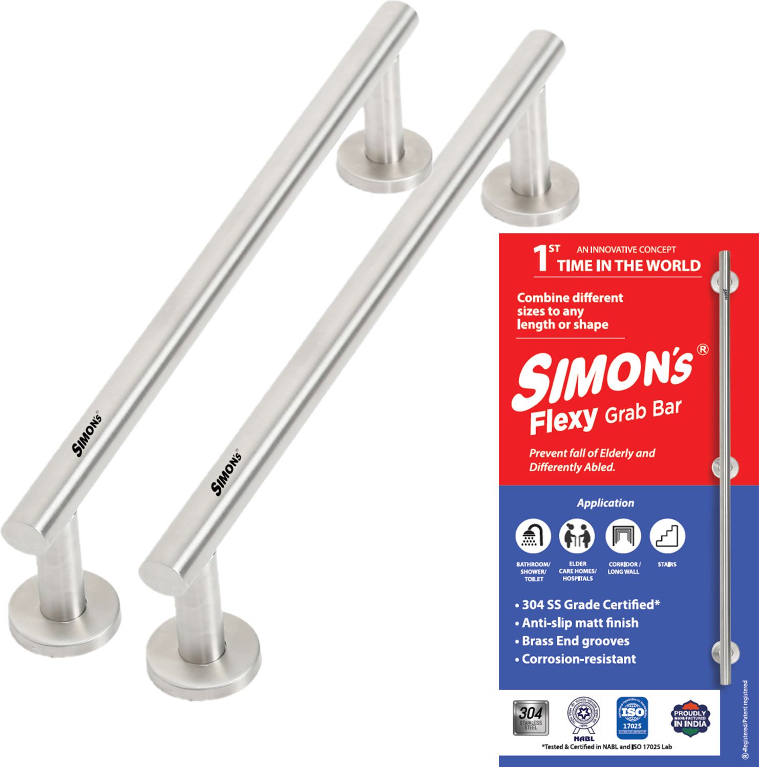 simon's Flexy 304 Stainless Steel Grab bar - 60 cm with 2 Legs of 4.5 cm - Pack of 2 Shower Grab Bar-picture-48