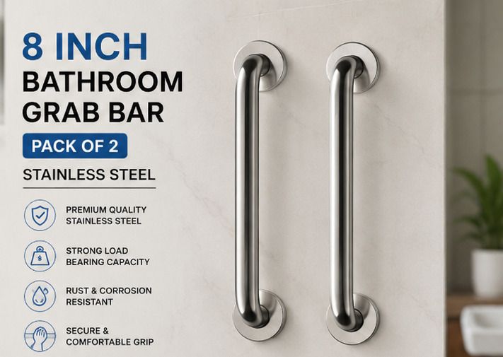 Premium Stainless Steel Grab Bar 8 Inch Pack of 2 | Wall Mounted Safety Handle Shower Grab Bar-image-38