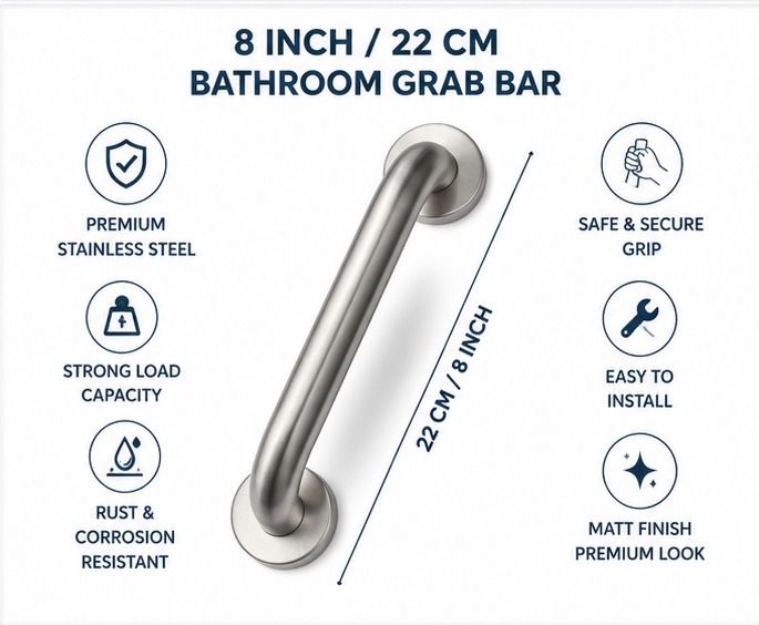 8 Inch Stainless Steel Grab Bar Wall Mounted Bathroom Toilet Safety Handle Shower Grab Bar-image-30