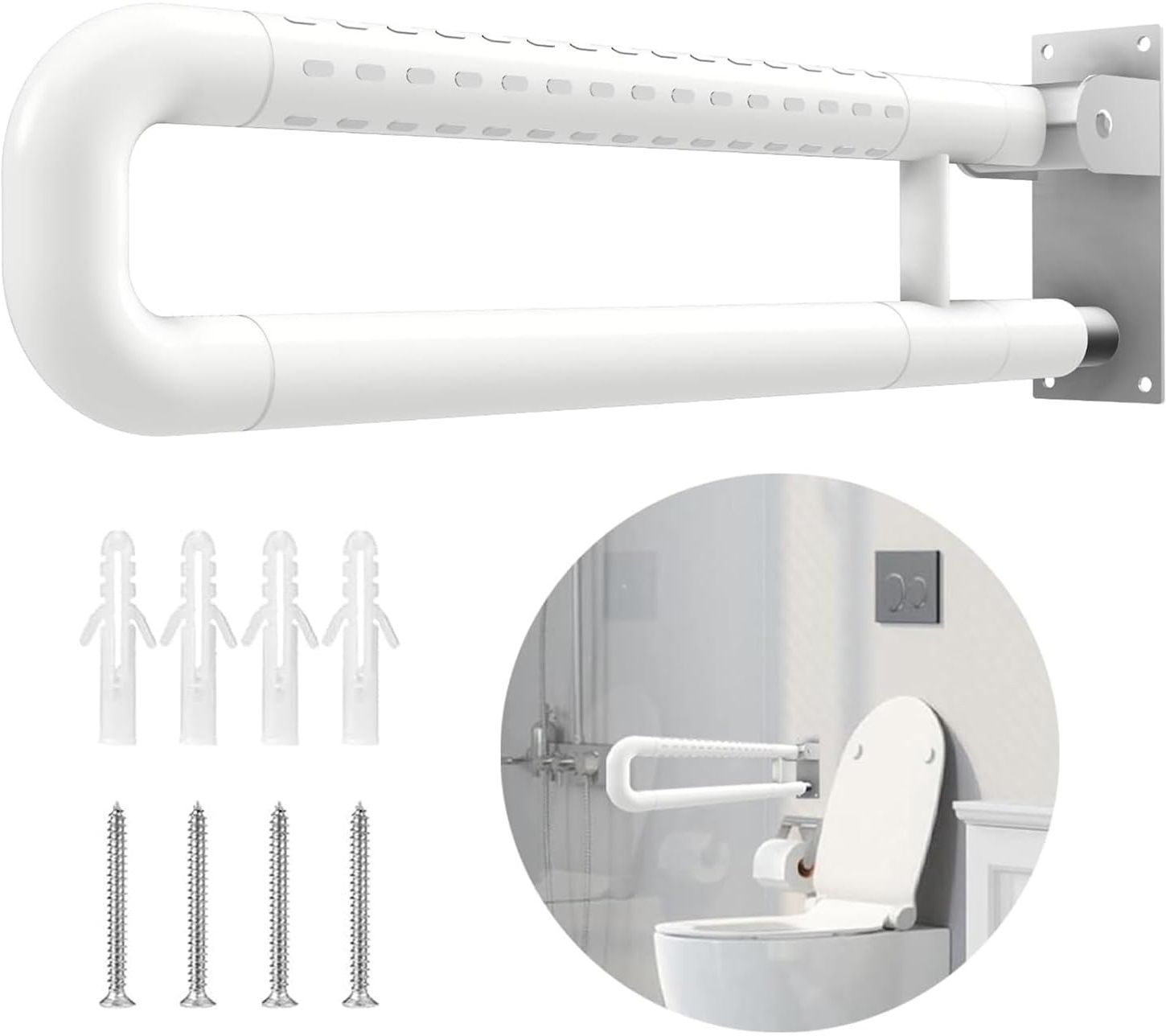 spazio Flip-Up Grab Bar|17 Inch Bathroom Handle For Seniors With Anti-Slip Nylon Grip Shower Grab Bar-picture-45