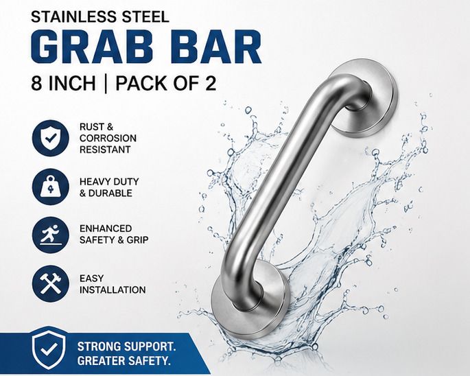 Bathroom Grab Bar 8 Inch | Stainless Steel Safety Handle Pack of 1 Shower Grab Bar-image-37
