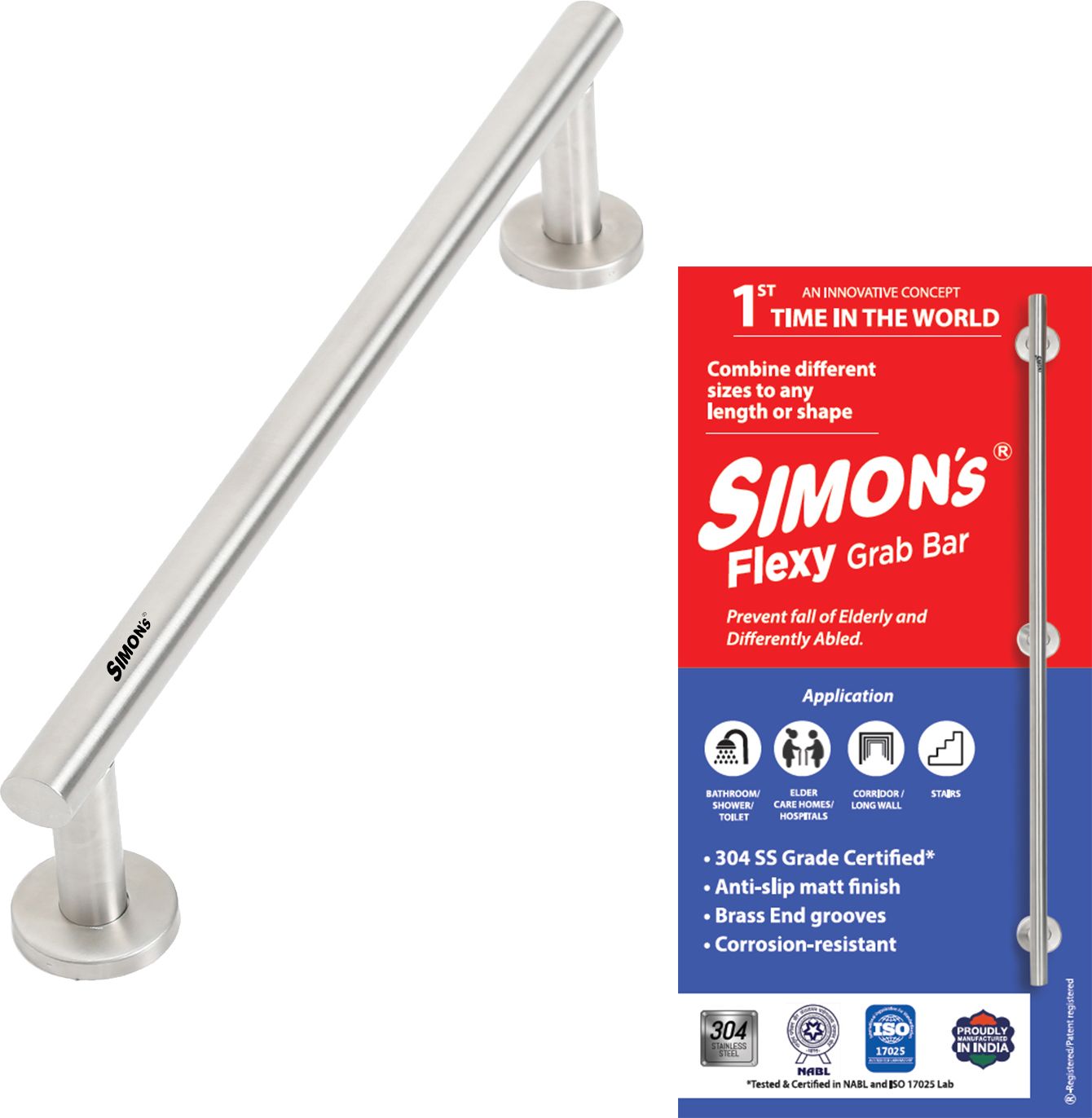 Flexy 304 Stainless Steel Grab bar for Bathroom Safety Handle of Elderly People Shower Grab Bar-image-19