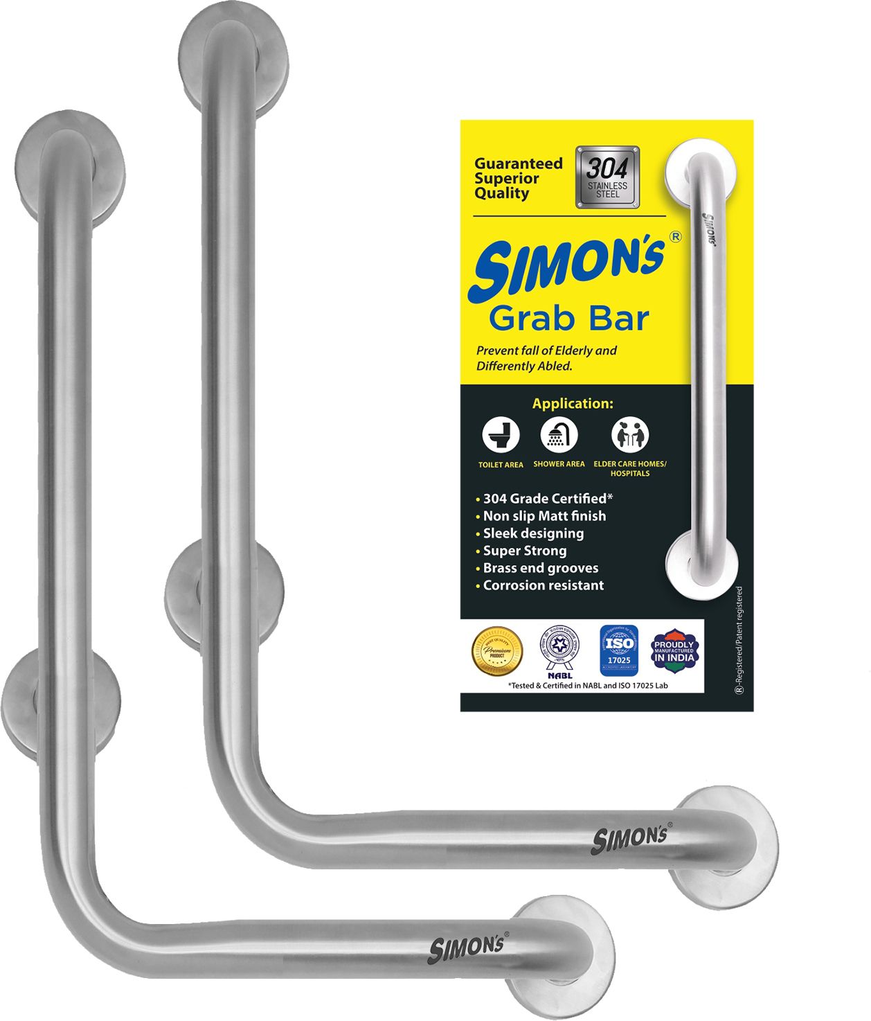 Stainless Steel Grab bar- 12+18 inch 90 Degree with 3 Legs L-Shape-Pack of 2 Shower Grab Bar-image-15