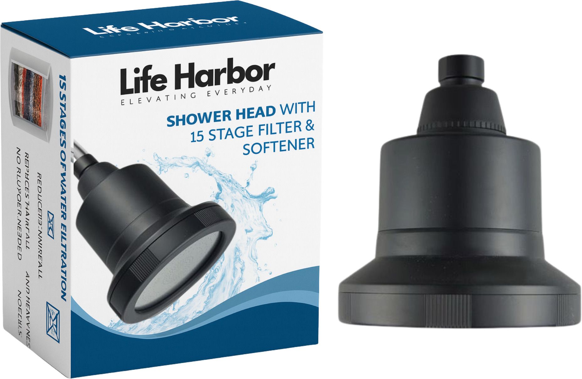 life harbor LUXE Shower Filter With 2x Pressure Booster Technology (Black) Fixed Mount-picture-20